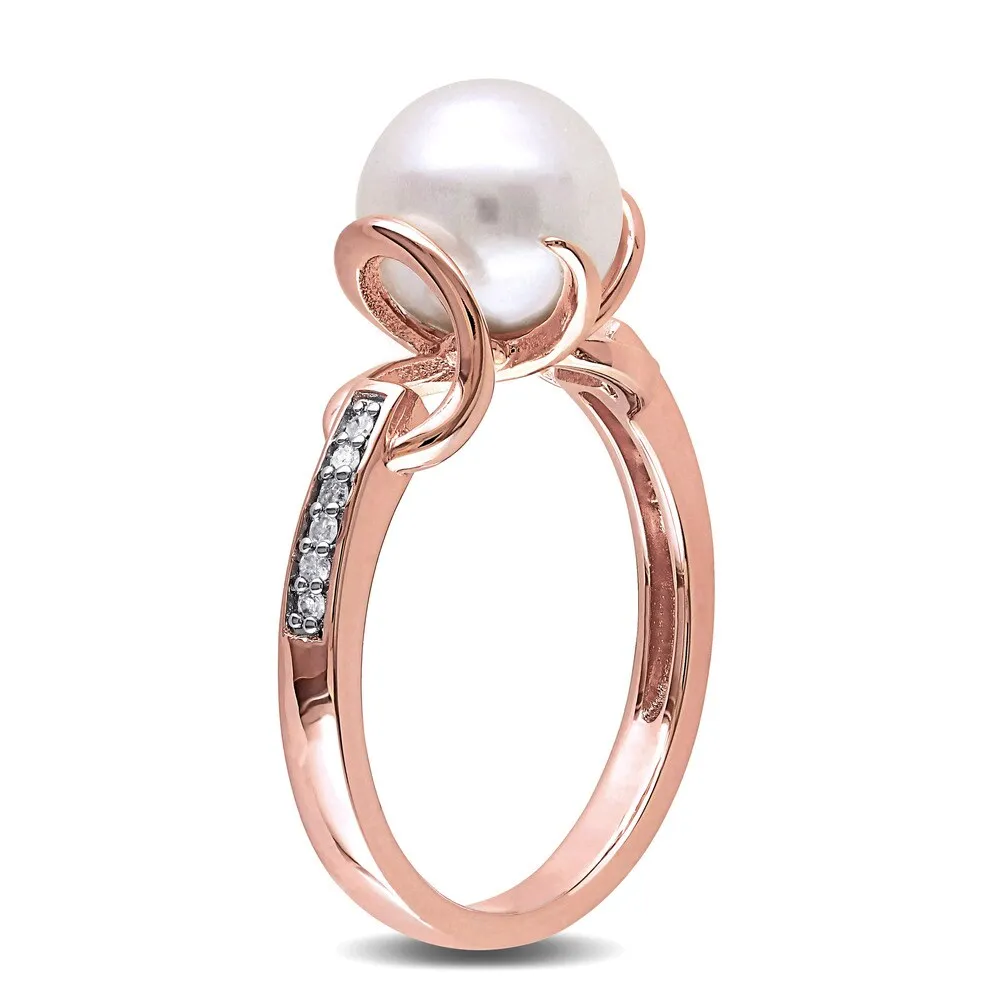 Miadora Rose Gold Plated Sterling Silver Cultured Freshwater Pearl and Diamond Solitaire Twist State - White sold by Zulily product image thumbnail 2