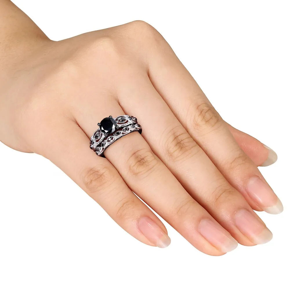 Miadora 10k White Gold Black Diamond Infinity Engagement Ring Set sold by Zulily product image thumbnail 4