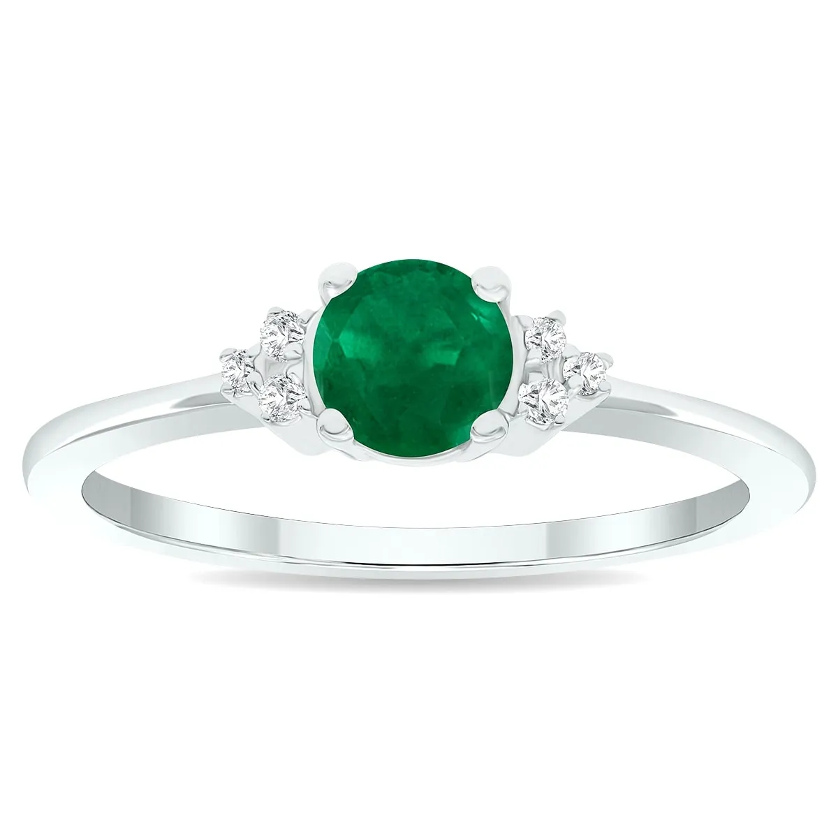 Women's Emerald and Diamond Half Moon Ring in 10K White Gold sold by Zulily