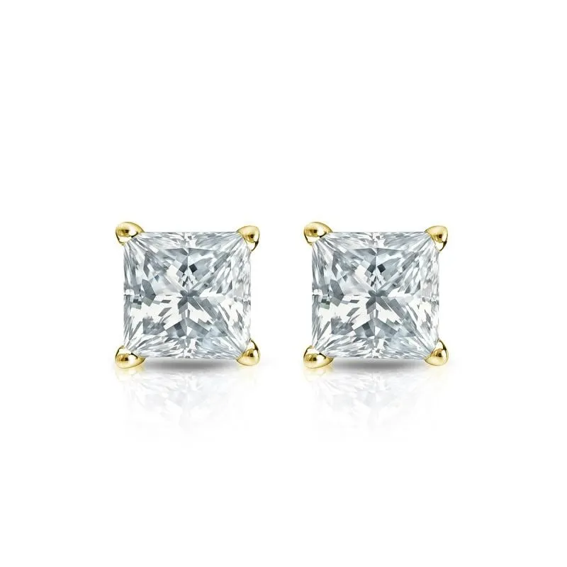 Auriya 18-karat Gold Lab Grown 0.50 carat TDW Princess Diamond Stud Earrings 4-Prong Basket Push-back sold by Zulily product image thumbnail 4