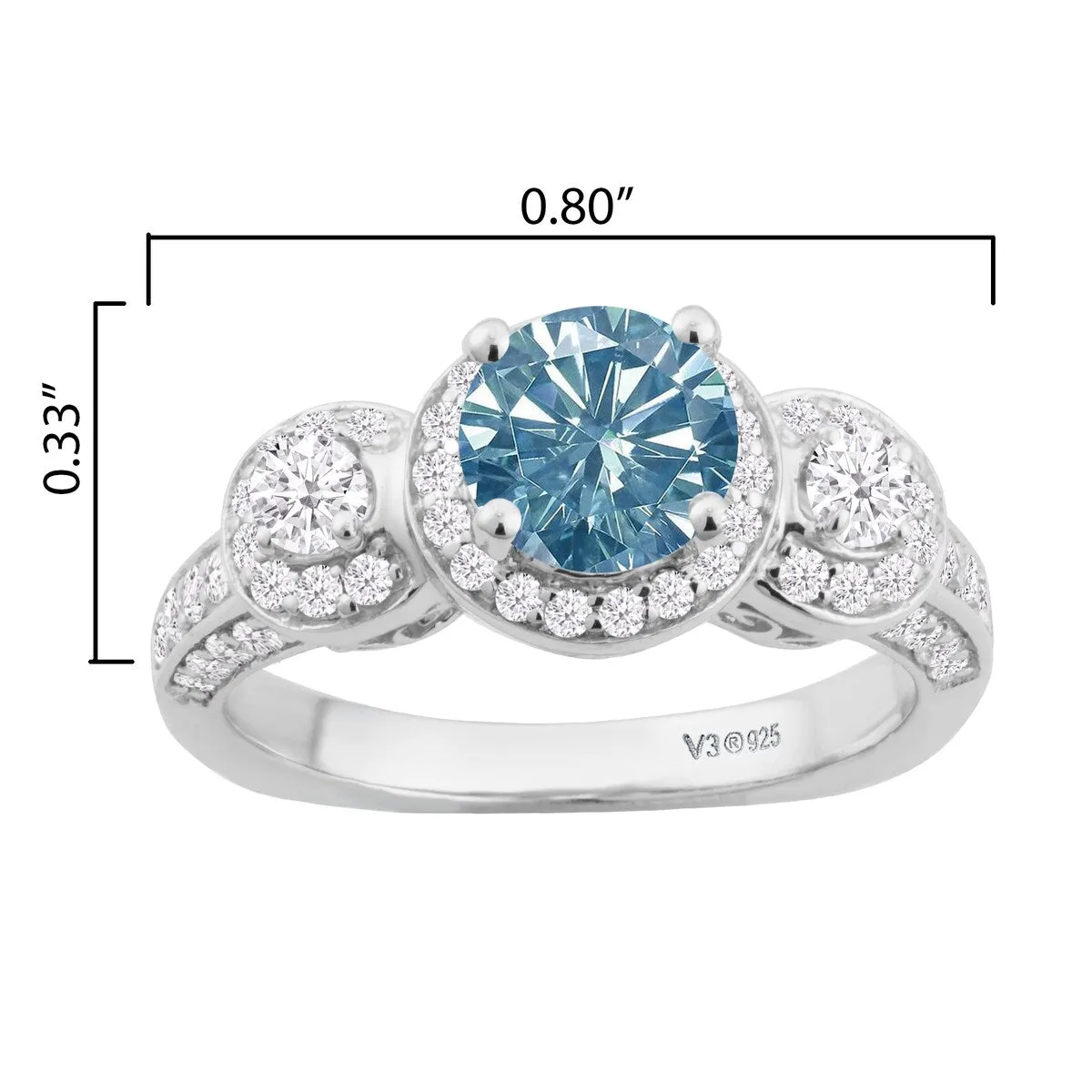 Sterling Silver with Blue Moissanite & White Diamond Three Stone Ring sold by Zulily product image thumbnail 3