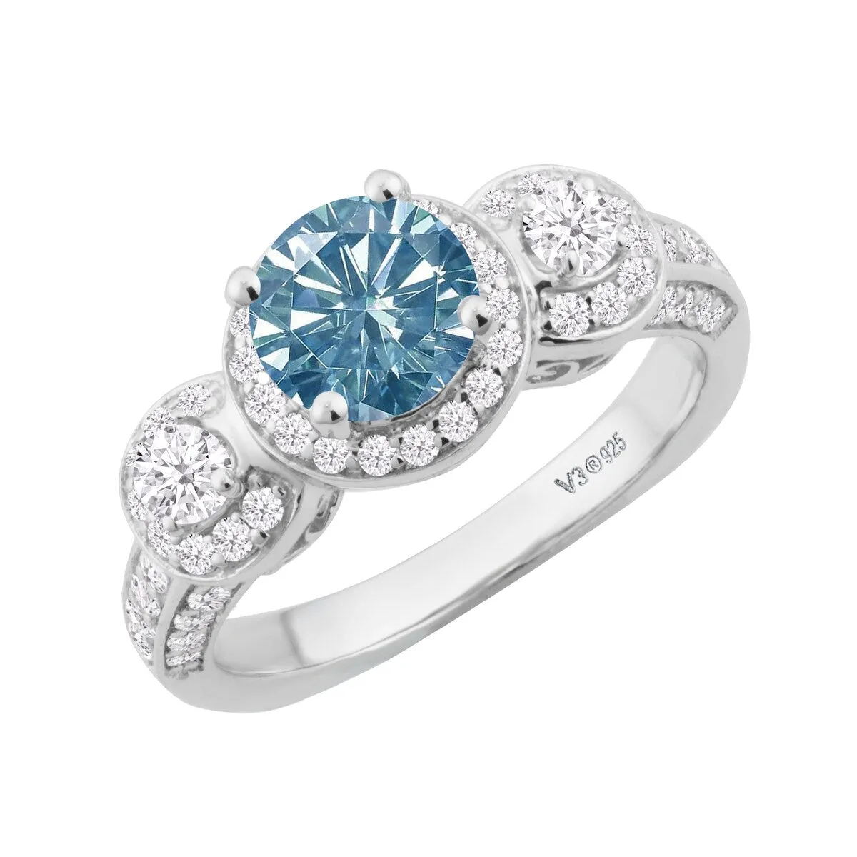 Sterling Silver with Blue Moissanite & White Diamond Three Stone Ring sold by Zulily product image thumbnail 2
