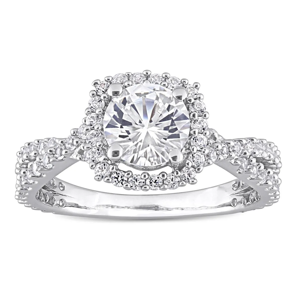 Miadora Sterling Silver Created White Sapphire Split Shank Halo Engagement Ring sold by Zulily product image thumbnail 2