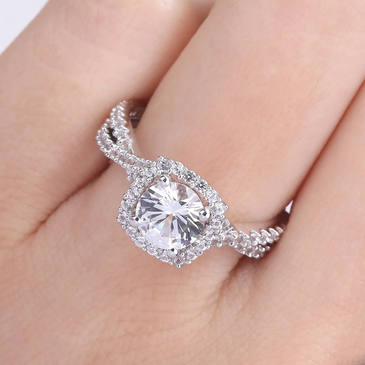 Miadora Sterling Silver Created White Sapphire Split Shank Halo Engagement Ring sold by Zulily product image thumbnail 5