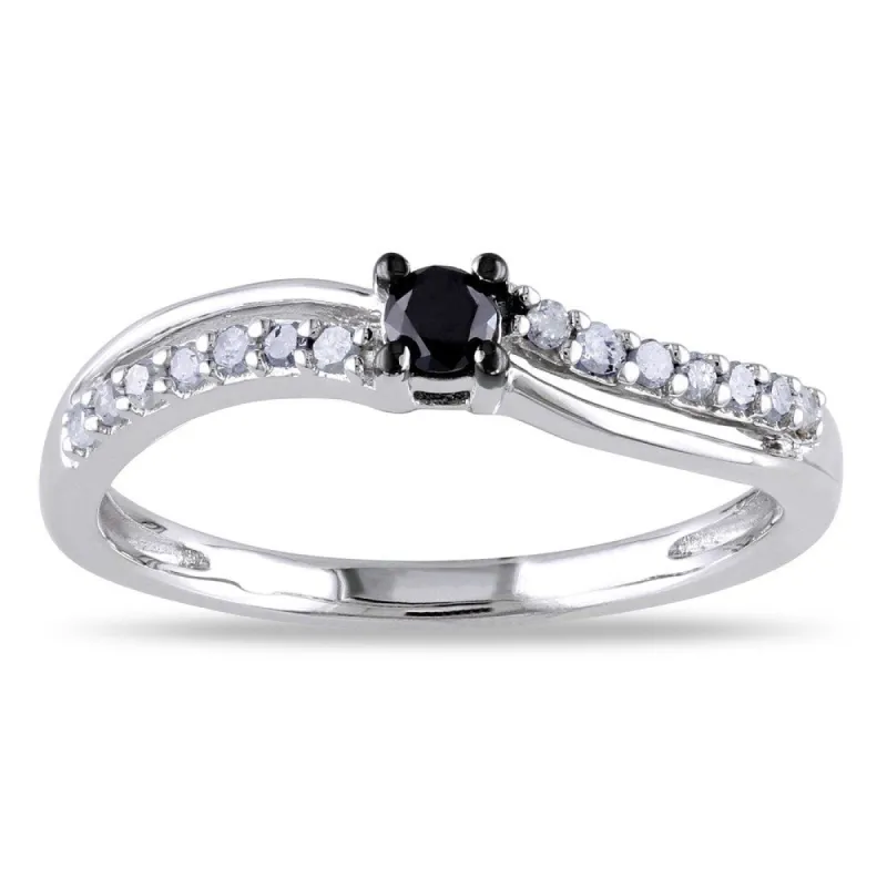 Miadora Sterling Silver 1/4ct TDW Black and White Diamond Promise Ring sold by Zulily