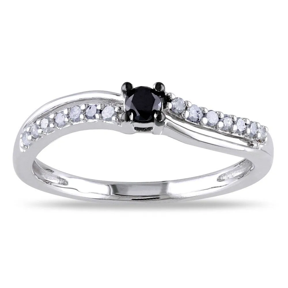 Miadora Sterling Silver 1/4ct TDW Black and White Diamond Promise Ring sold by Zulily