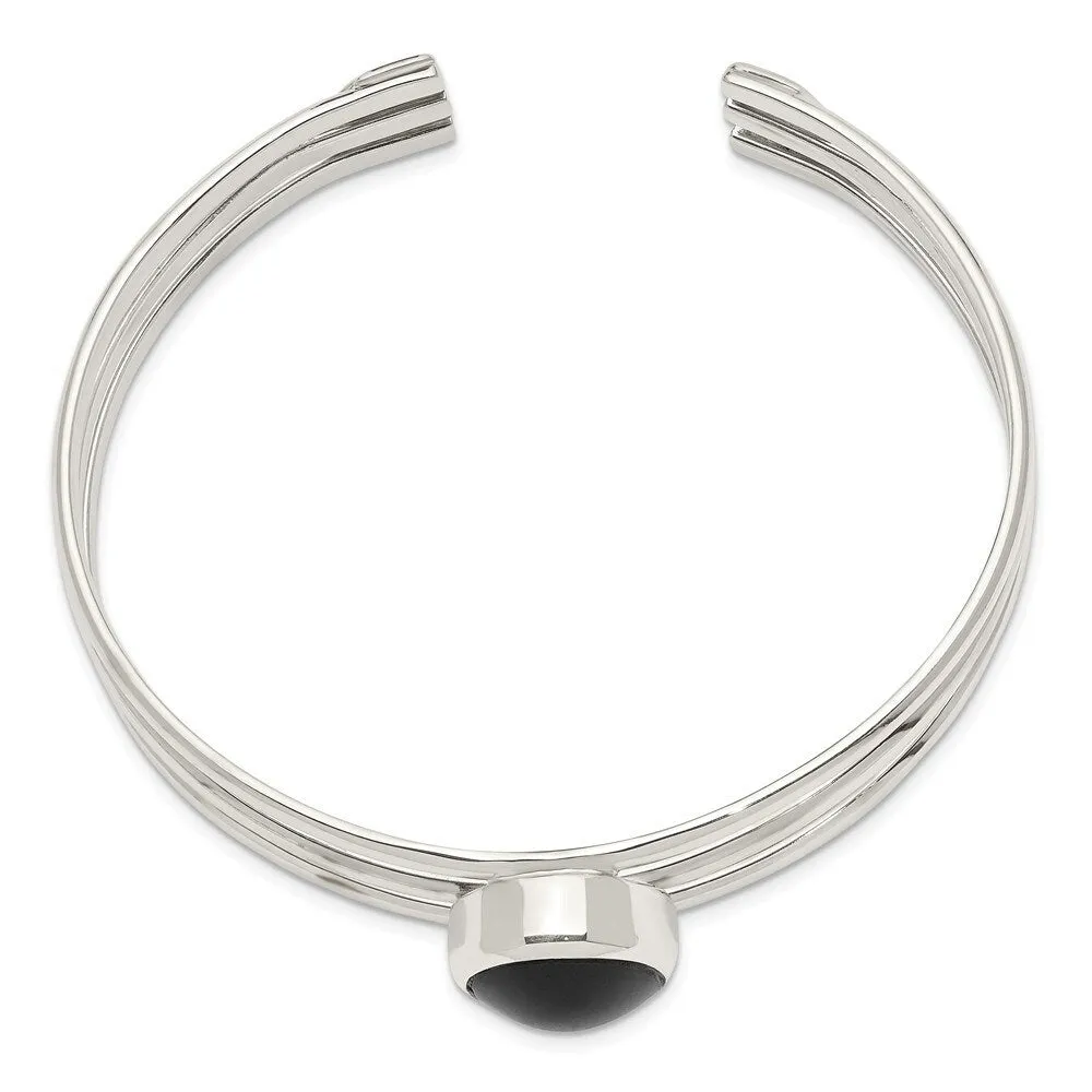 Curata 925 Sterling Silver Polished Simulated Onyx Three Strand Cuff Stackable Bangle Bracelet sold by Zulily product image thumbnail 3