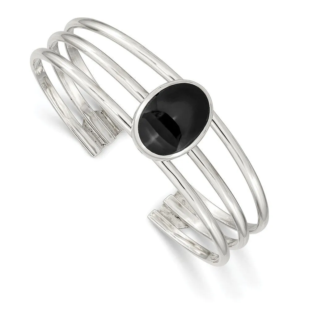 Curata 925 Sterling Silver Polished Simulated Onyx Three Strand Cuff Stackable Bangle Bracelet sold by Zulily