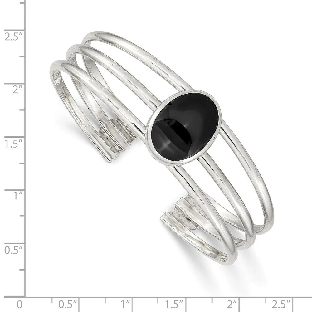 Curata 925 Sterling Silver Polished Simulated Onyx Three Strand Cuff Stackable Bangle Bracelet sold by Zulily product image thumbnail 2