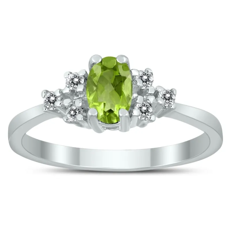 6X4MM Peridot and Diamond Regal Ring in 10K White Gold sold by Zulily