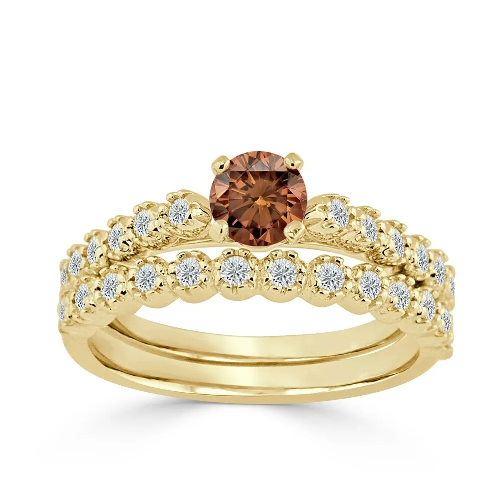 Auriya Round 3/4ct TDW Brown Diamond Engagement Ring Set 14k Gold sold by Zulily product image thumbnail 2