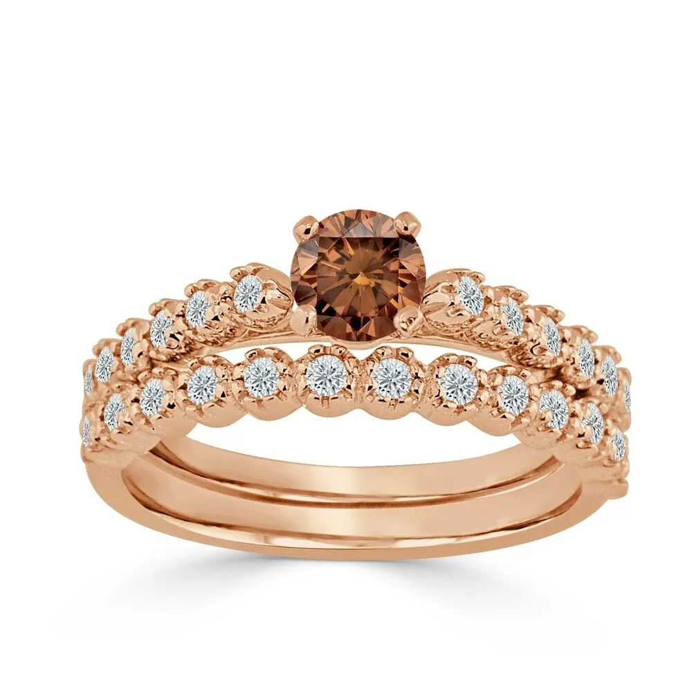 Auriya Round 3/4ct TDW Brown Diamond Engagement Ring Set 14k Gold sold by Zulily product image thumbnail 3