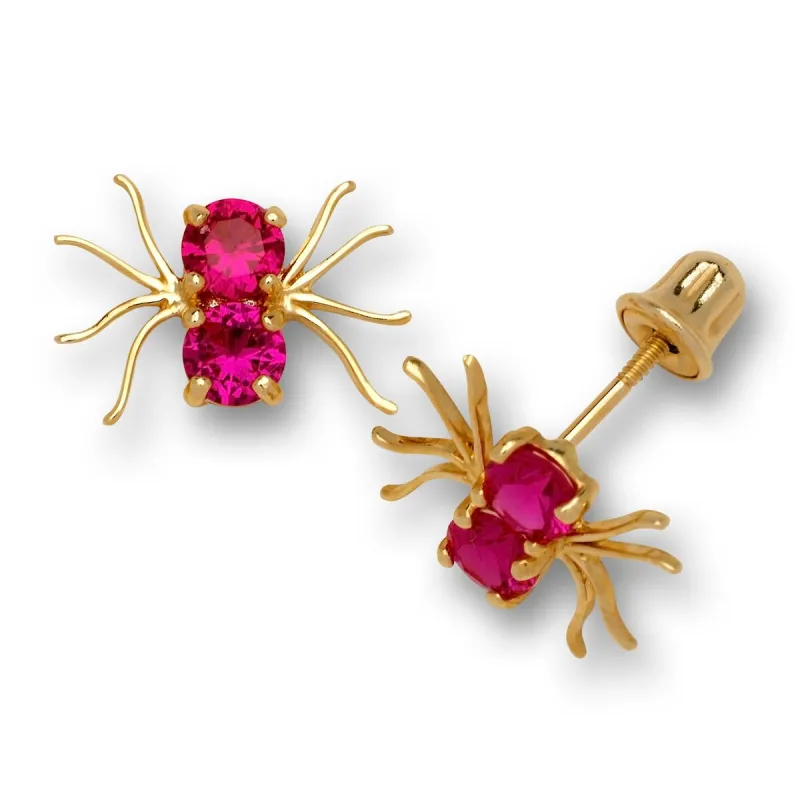 Curata 14k Yellow Gold Cubic Zirconia Red Spider Screw Back Earrings sold by Zulily