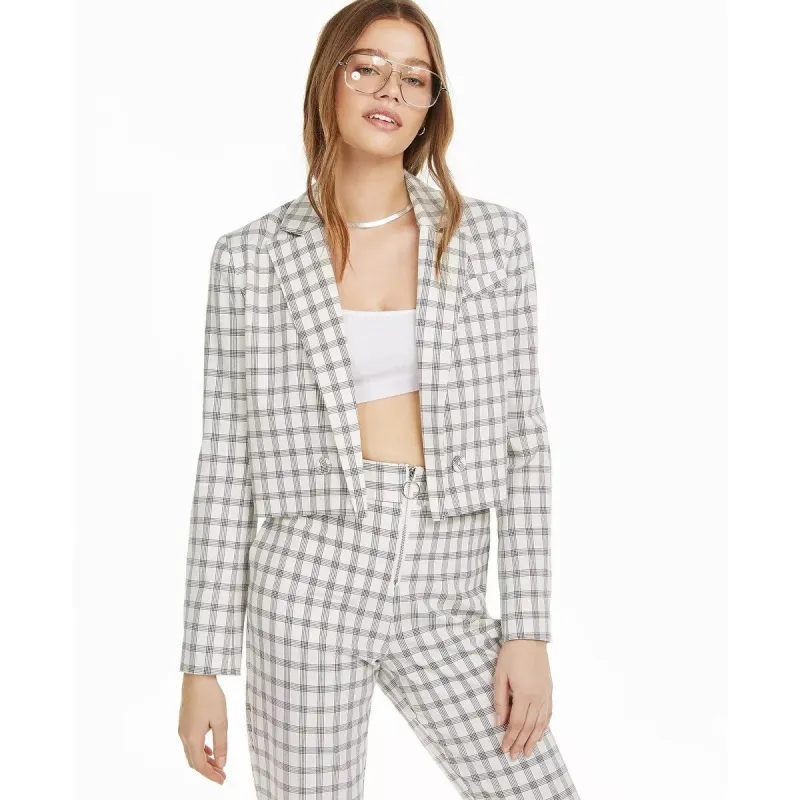 Danielle Bernstein Women's Plaid Cropped Jacket White Size Small sold by Zulily