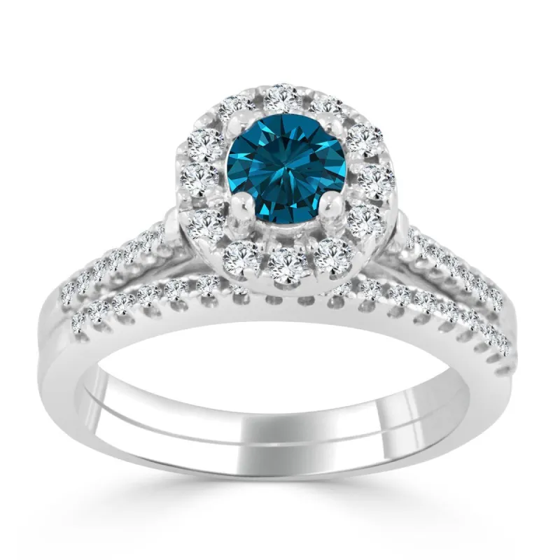 Auriya 3/4ctw Blue Round Halo Diamond Engagement Ring Set 14k Gold sold by Zulily