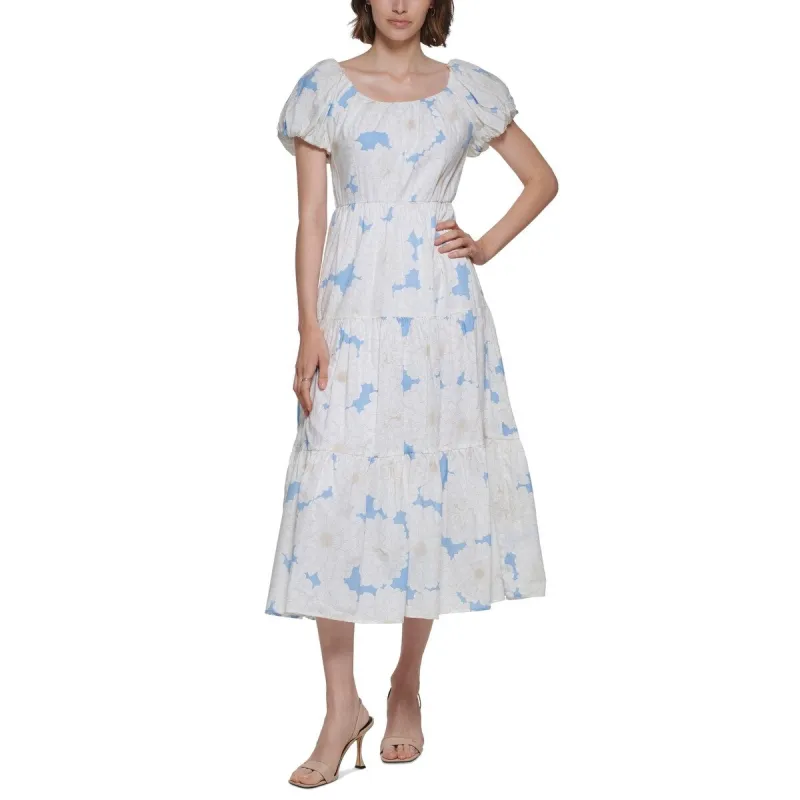 Calvin Klein Women's Cotton Tiered A Line Dress Blue Size 2 sold by Zulily