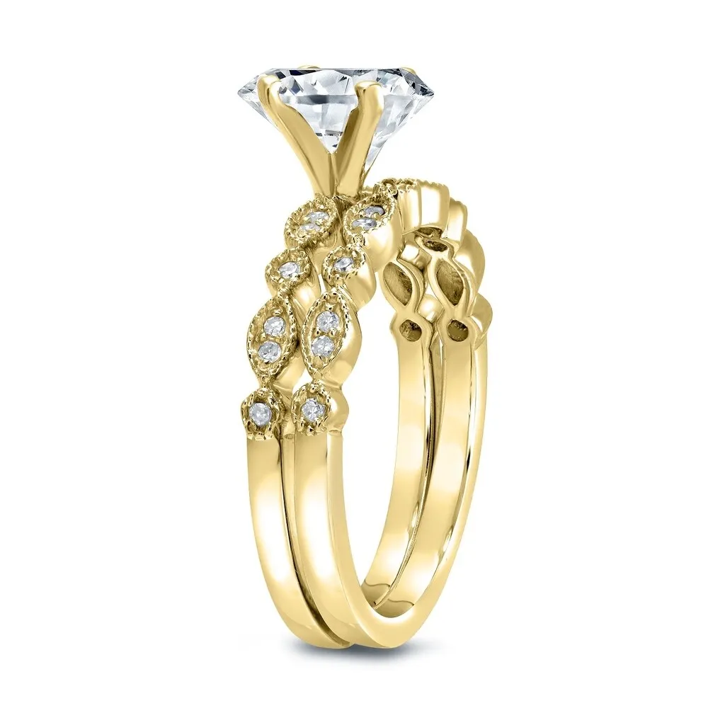 Auriya Stackable Vintage 3ct Round Moissanite Engagement Ring Set with Diamond Accents 14K Gold sold by Zulily product image thumbnail 5