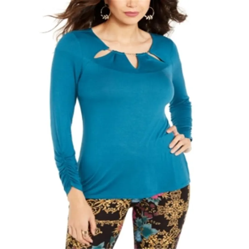 Thalia Sodi Women's Embellished Neck Top Blue Size XX-Large sold by Zulily