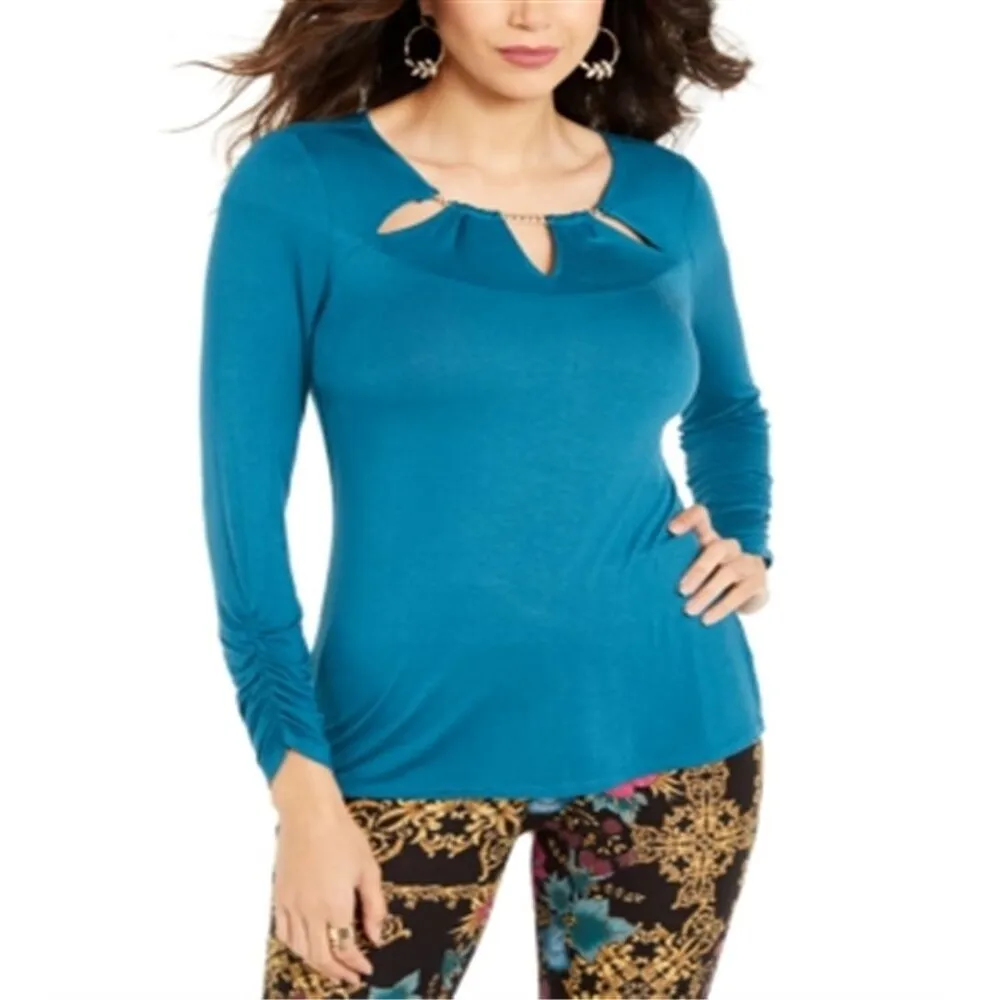 Thalia Sodi Women's Embellished Neck Top Blue Size XX-Large sold by Zulily