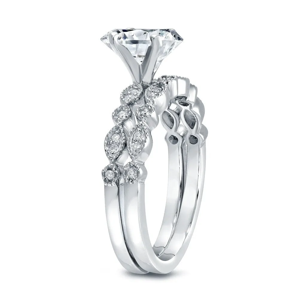Auriya Stackable Vintage 3ct Round Moissanite Engagement Ring Set with Diamond Accents 14K Gold sold by Zulily product image thumbnail 4