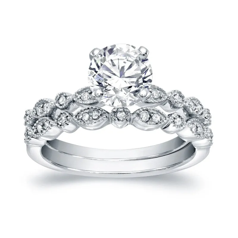 Auriya Stackable Vintage 3ct Round Moissanite Engagement Ring Set with Diamond Accents 14K Gold made by Zulily