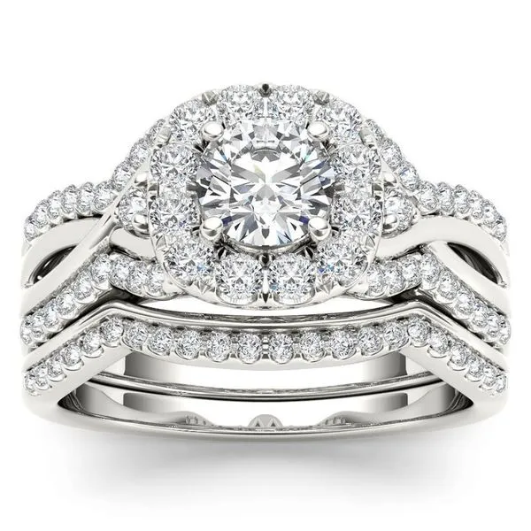De Couer 14k White Gold 1 1/4ct TDW Diamond Halo Engagement Ring Set with One Band sold by Zulily