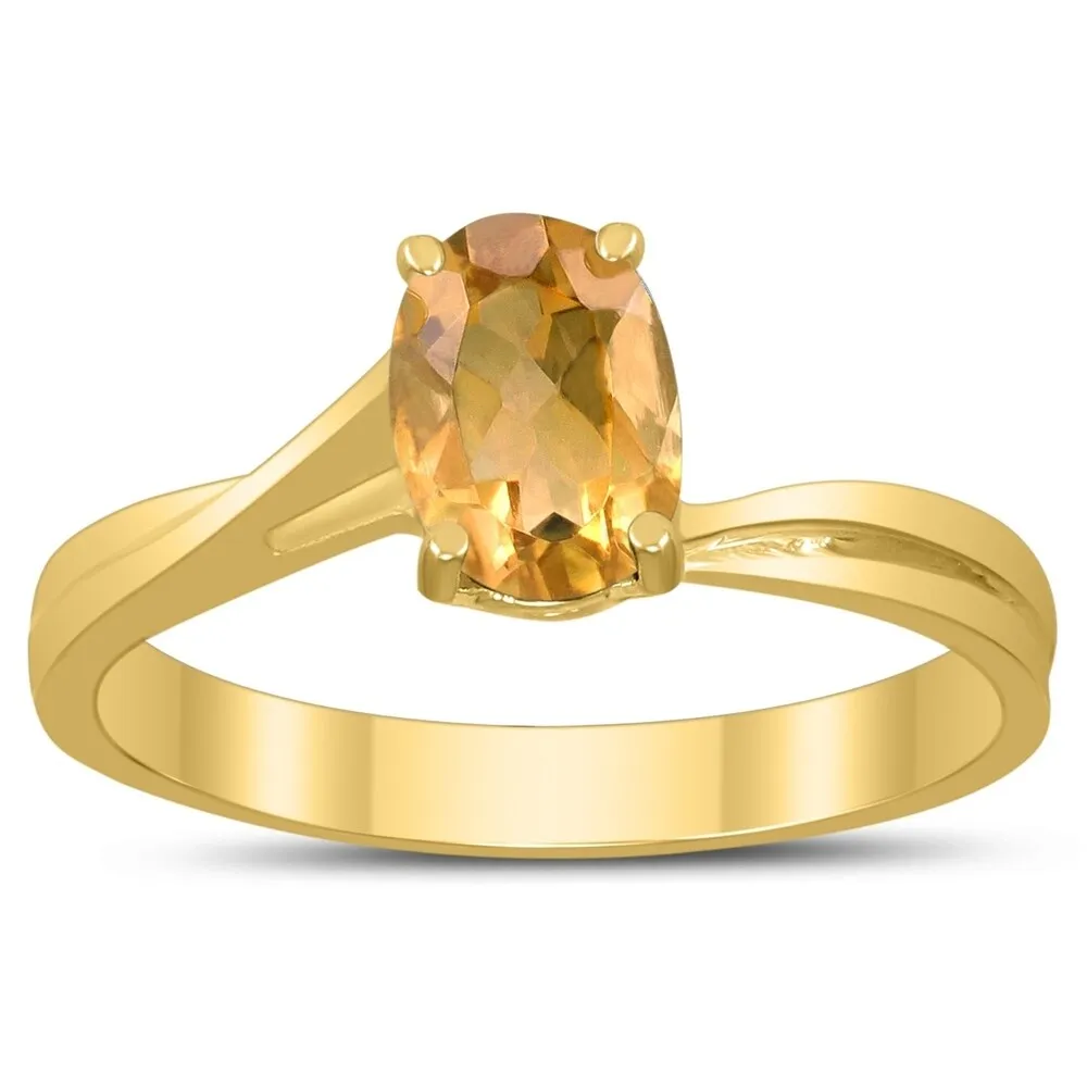 Solitaire Oval 7X5MM Citrine Gemstone Twist Ring in 10K Yellow Gold sold by Zulily