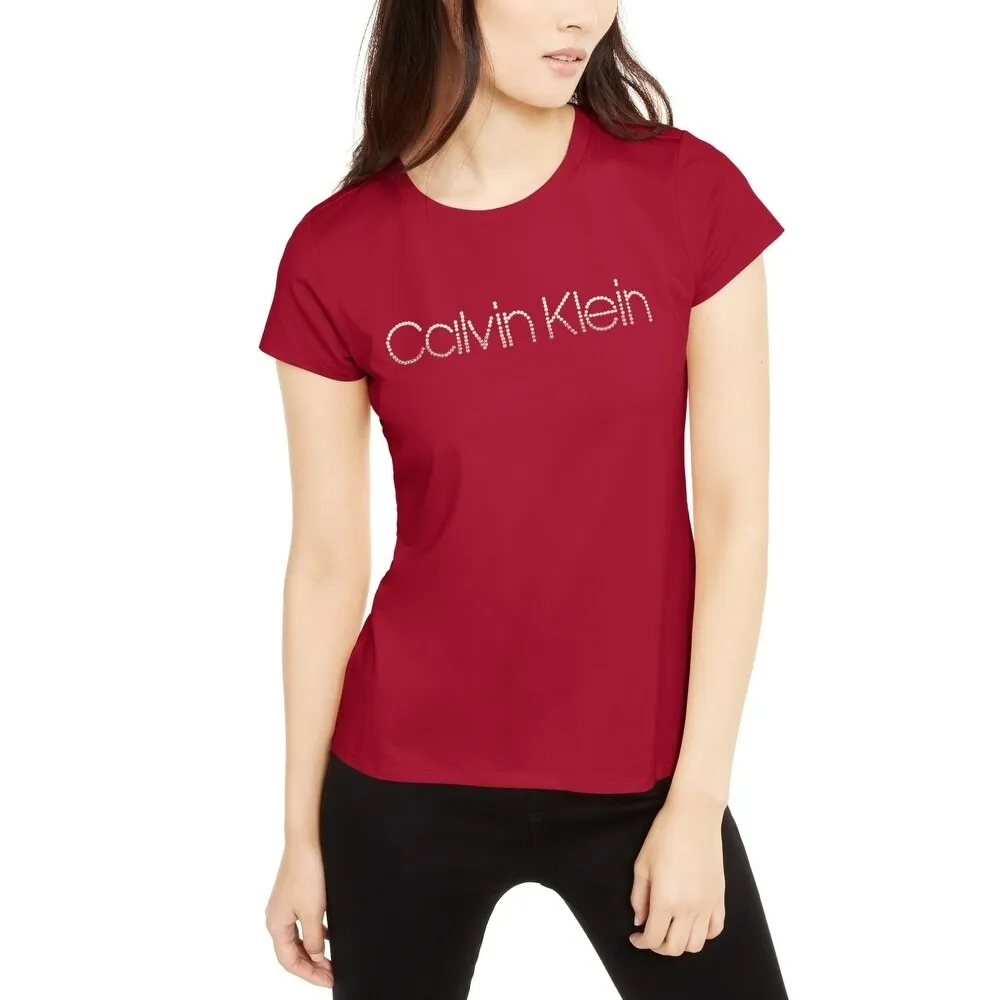 Calvin Klein Women's Studded Logo T-Shirt Red Size Small sold by Zulily