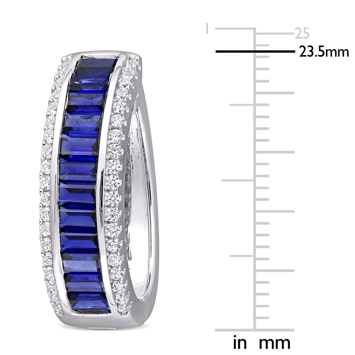 Miadora Sterling Silver Baguette and round-cut Created Blue & White Sapphire Halo Hoop Earrings - 23.5mm x 7.2mm x 20mm sold by Zulily product image thumbnail 2