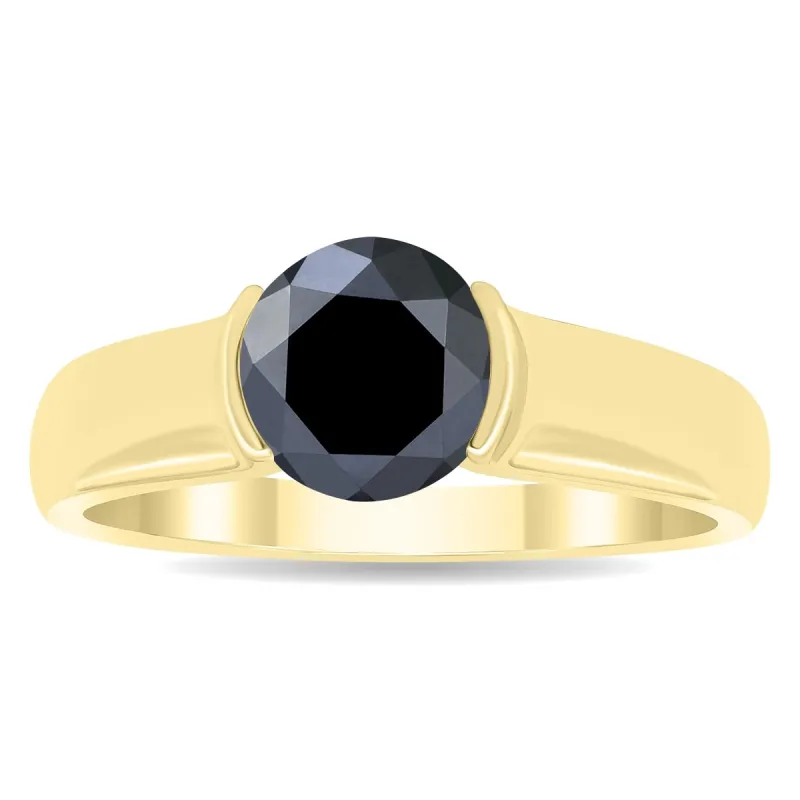 1 1/2 Carat Half Bezel Black Diamond Solitaire Ring in 10K Yellow Gold sold by Zulily