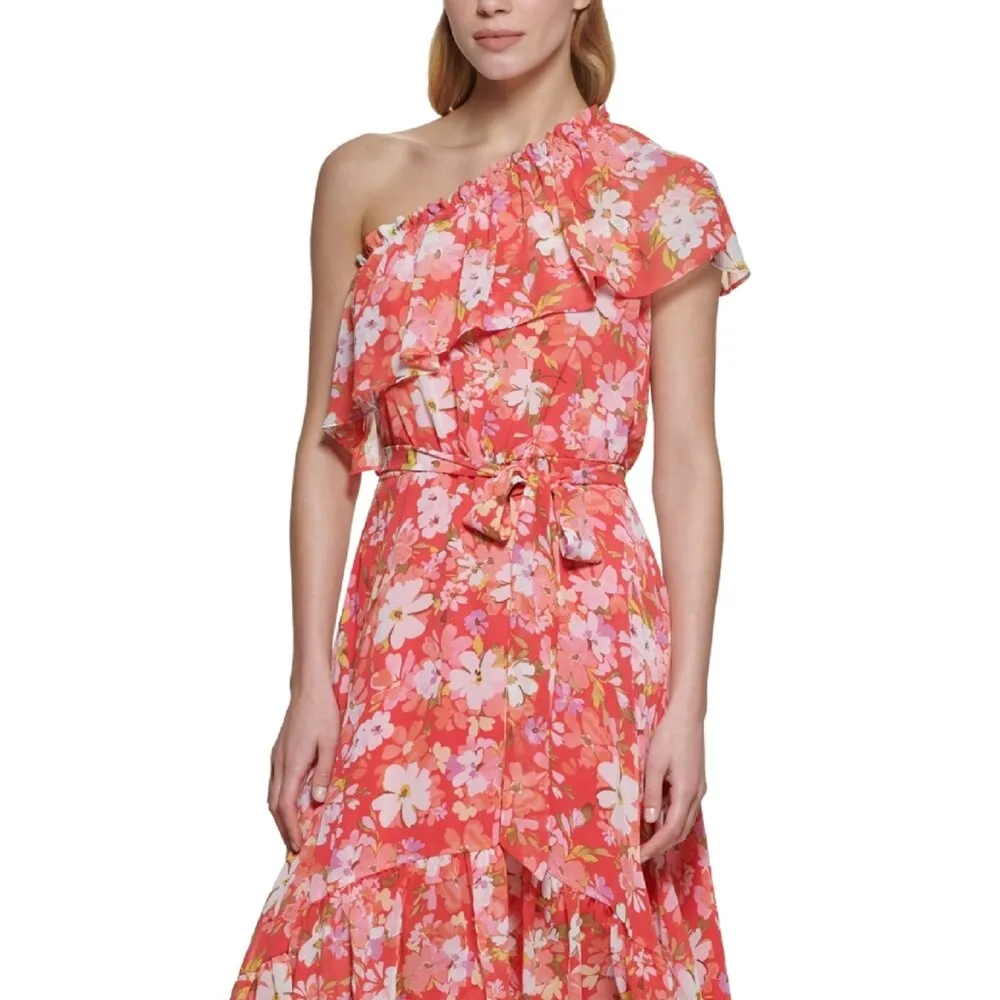 Vince Camuto Women's Floral One Shoulder High Low Dress Orange sold by Zulily product image thumbnail 2