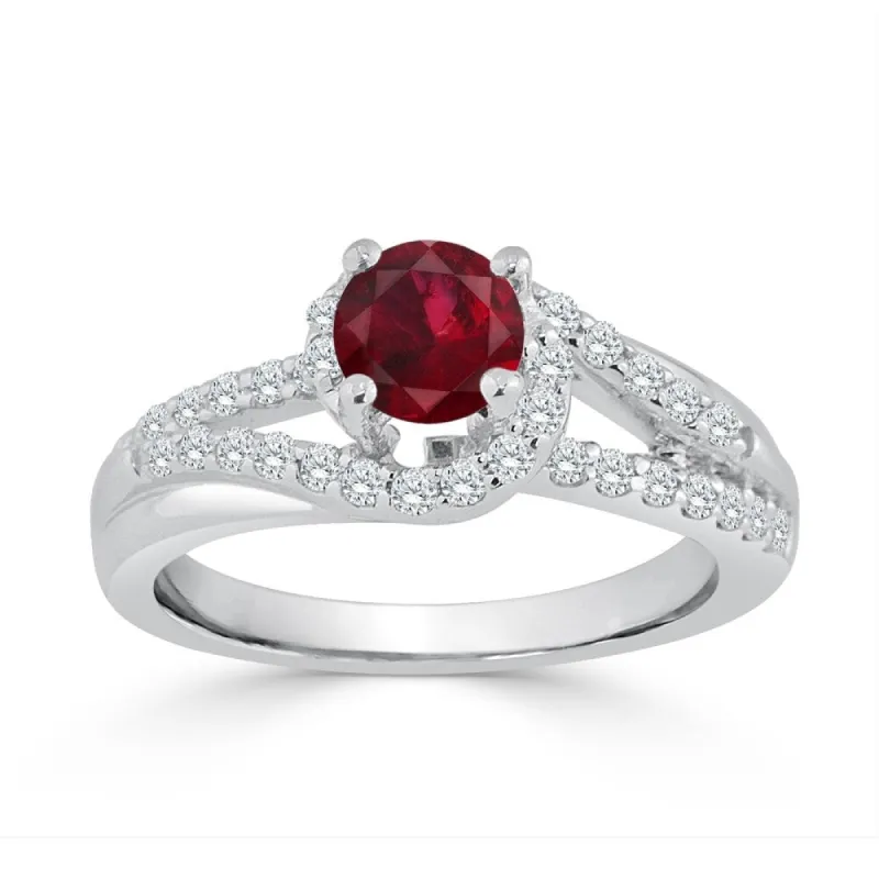 Auriya 14K Gold 5/8ct Ruby and 2/5ct TDW Diamond Engagement Ring (H-I, SI1-SI2) - Red sold by Zulily
