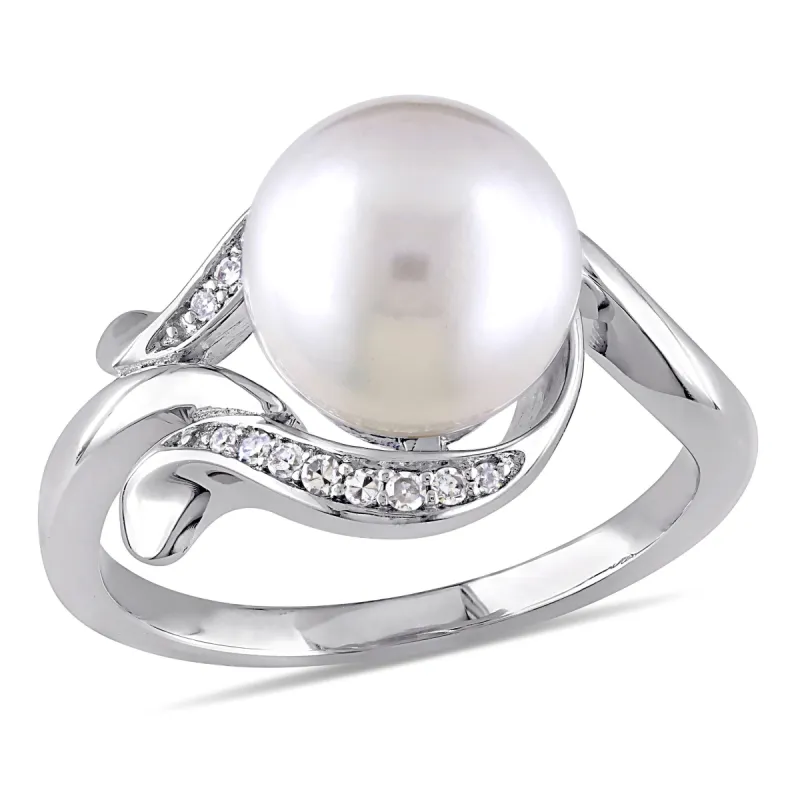 Miadora 8.5-9mm Cultured Freshwater Pearl and Diamond Accent Ring in 10k White Gold sold by Zulily