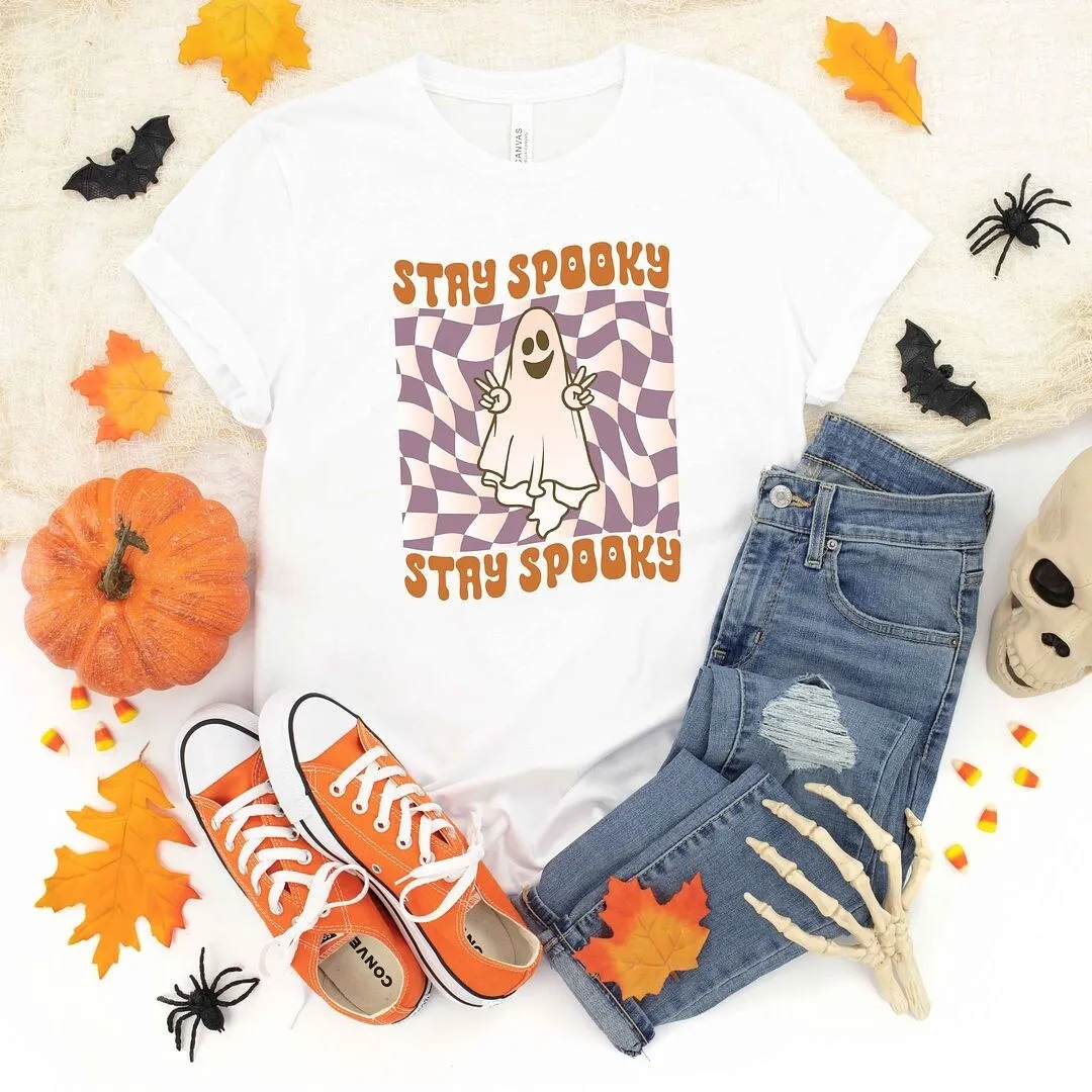 Checkered Stay Spooky Ghost Short Sleeve Tee sold by Zulily