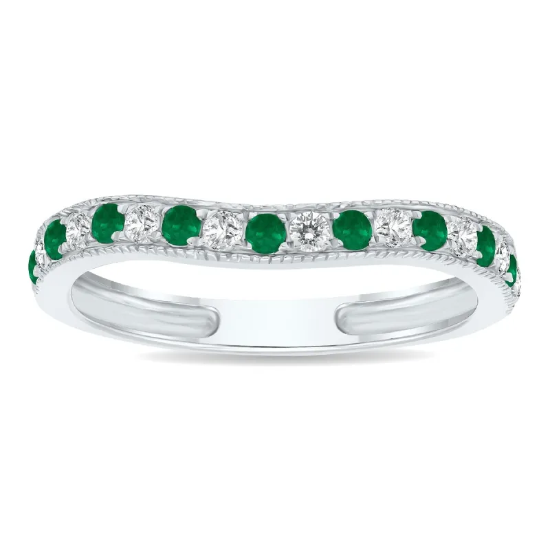 Emerald and Diamond Channel Set Wedding Band in 10K White Gold sold by Zulily