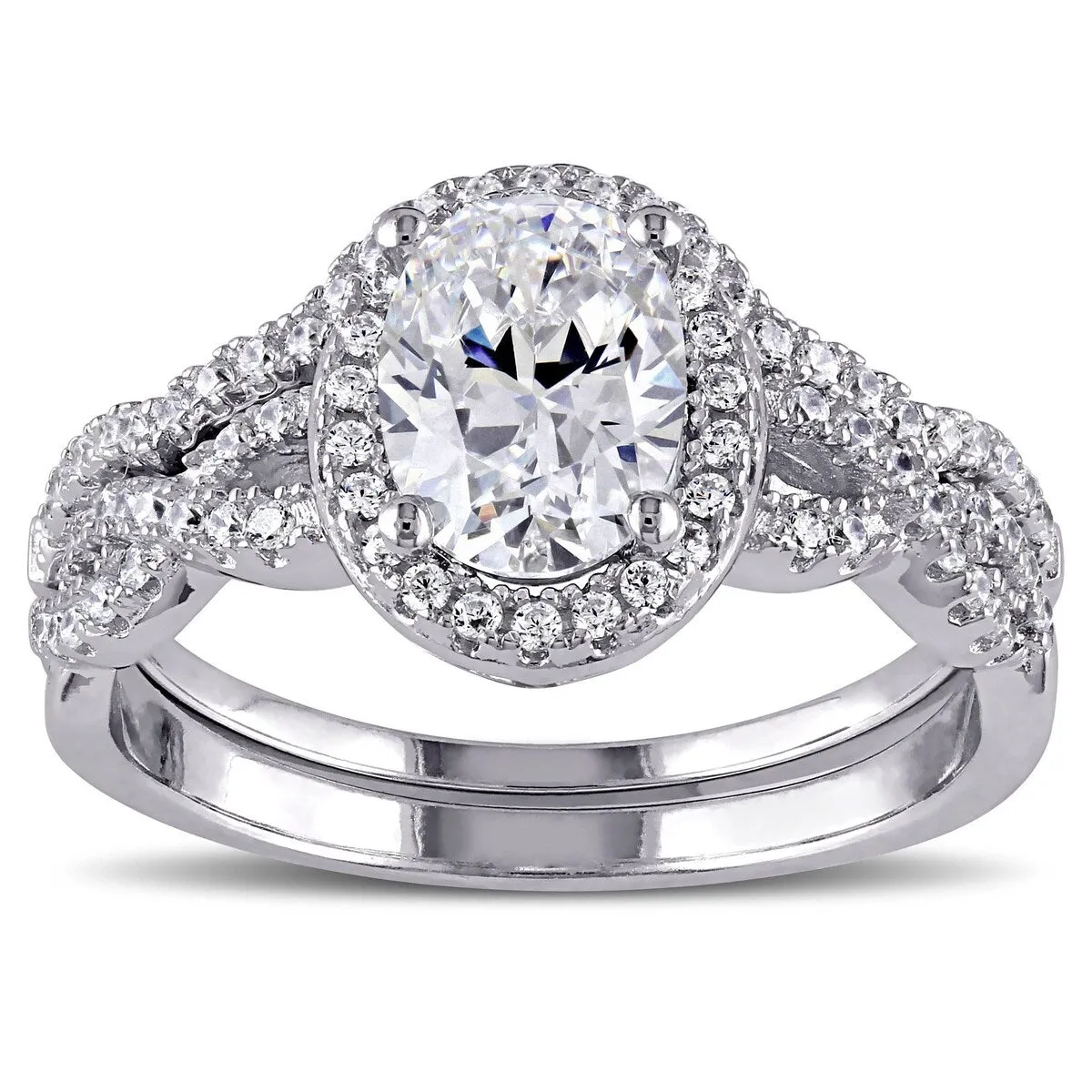 Miadora Sterling Silver Oval and Round-cut Cubic Zirconia Halo Bridal Ring set sold by Zulily product image thumbnail 2