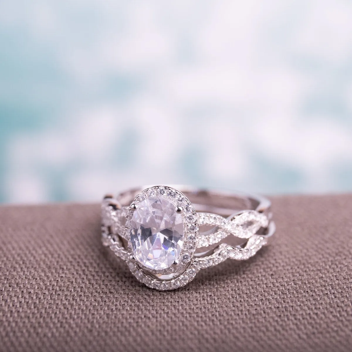Miadora Sterling Silver Oval and Round-cut Cubic Zirconia Halo Bridal Ring set sold by Zulily