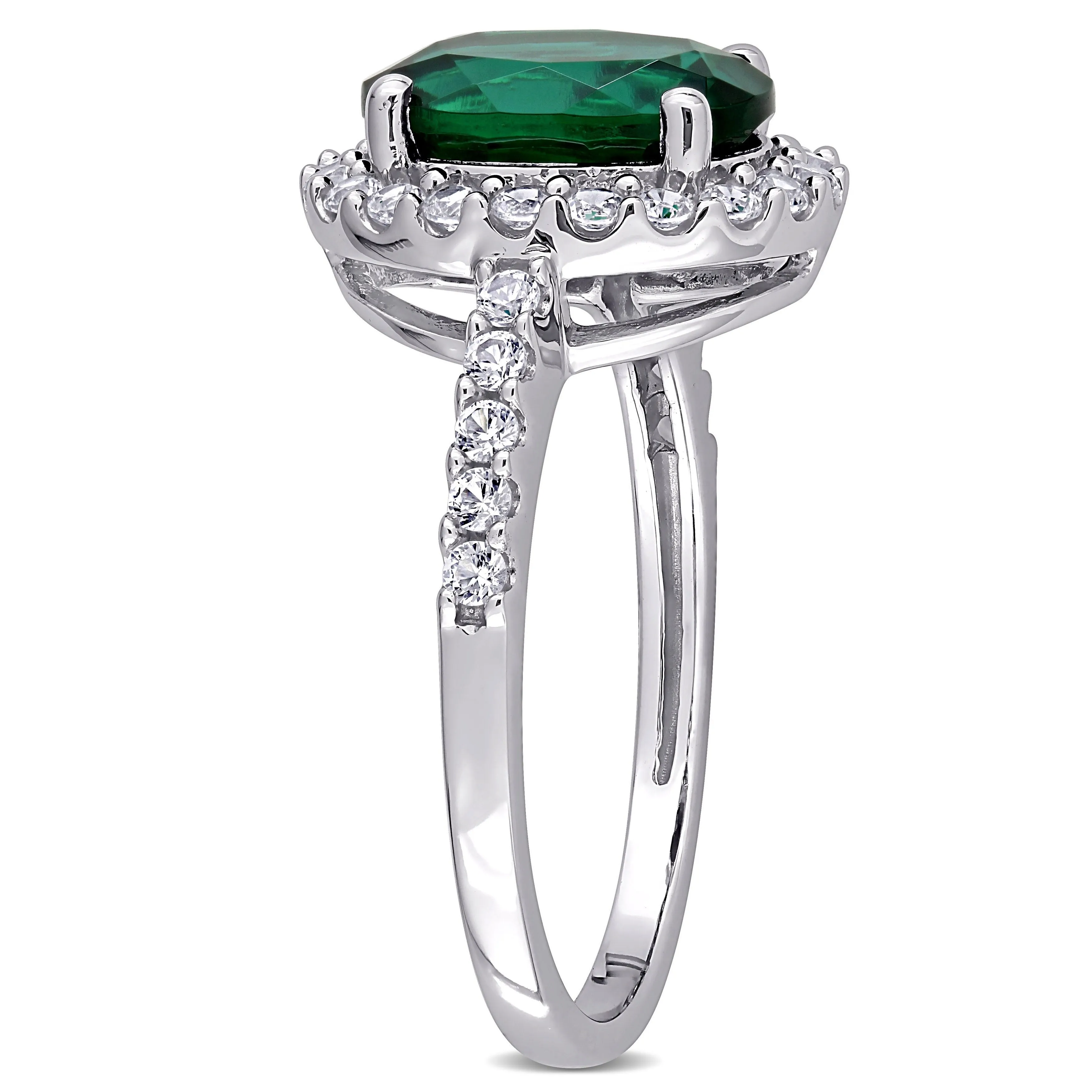 Miadora 10k White Gold Oval-cut Created Emerald and Created White Sapphire Halo Engagement Ring sold by Zulily product image thumbnail 2