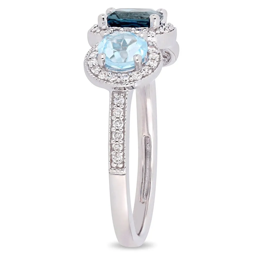 Miadora Sterling Silver London and Sky-Blue Topaz with 1/3ct TDW Diamond 3-Stone Ring sold by Zulily product image thumbnail 3