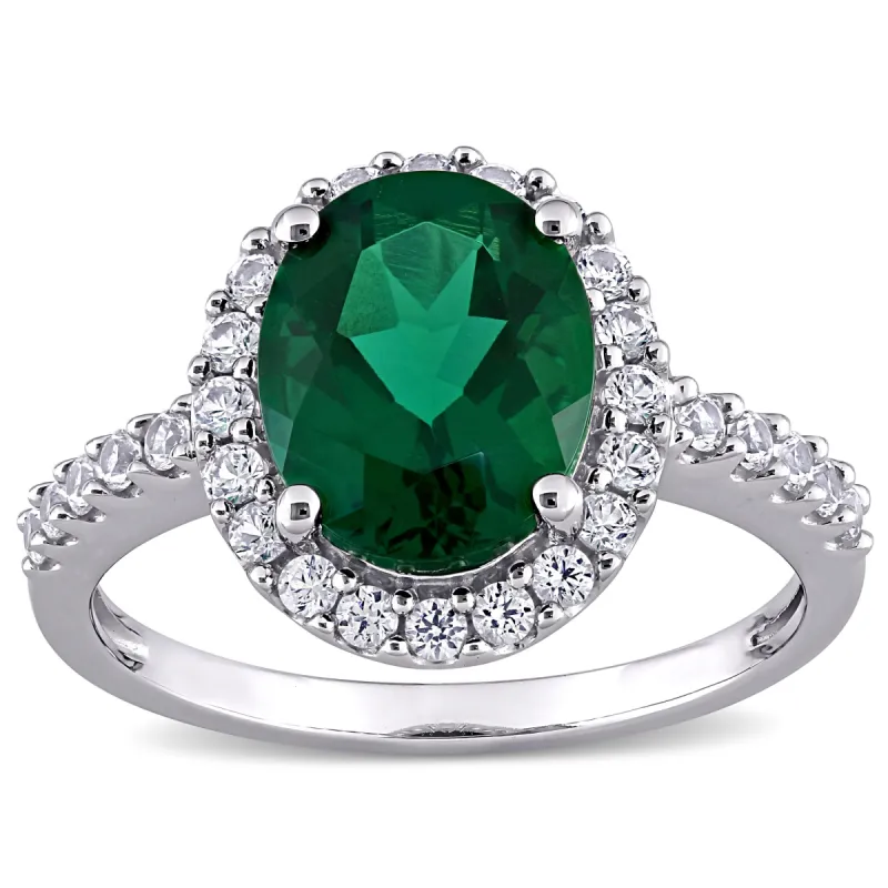 Miadora 10k White Gold Oval-cut Created Emerald and Created White Sapphire Halo Engagement Ring sold by Zulily