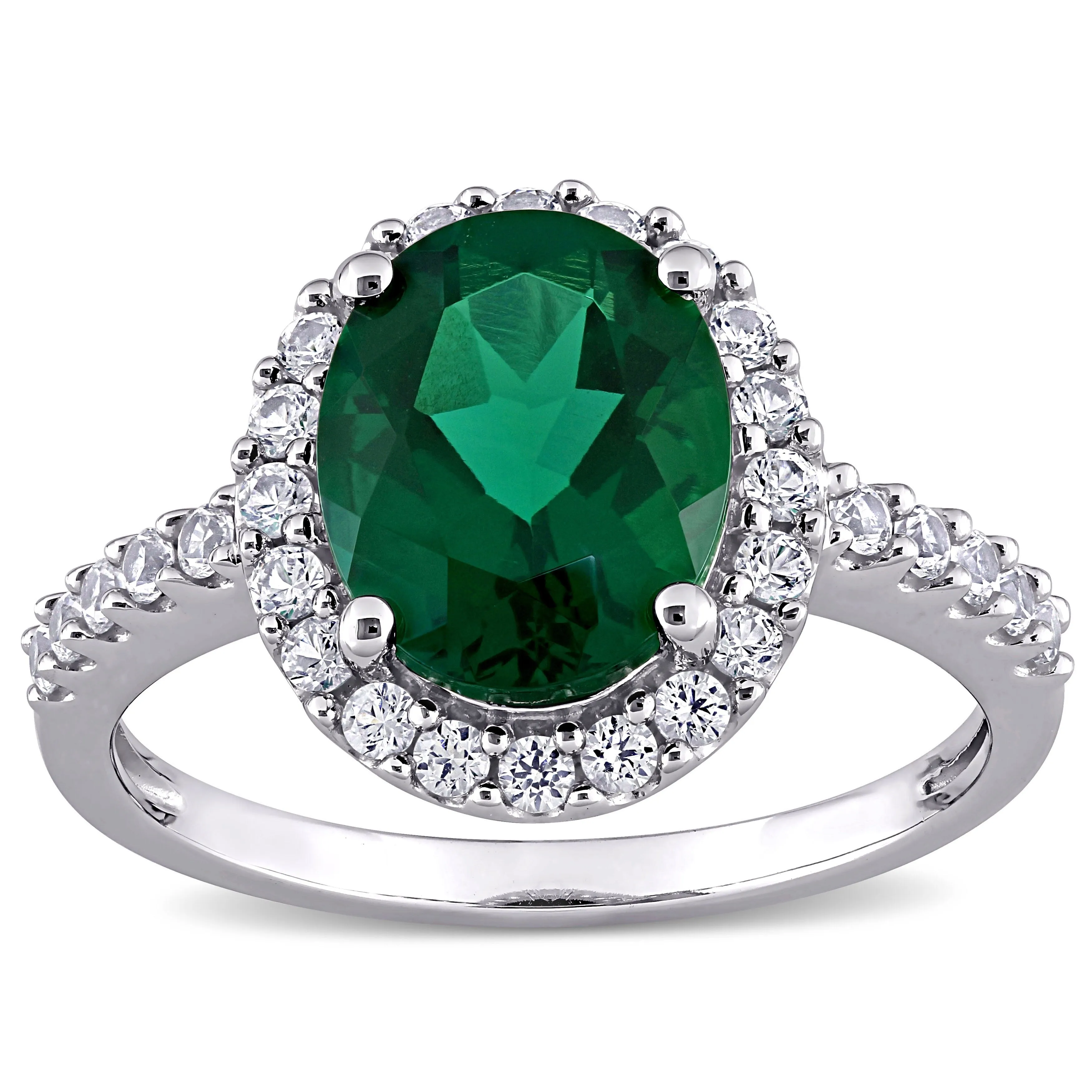 Miadora 10k White Gold Oval-cut Created Emerald and Created White Sapphire Halo Engagement Ring sold by Zulily
