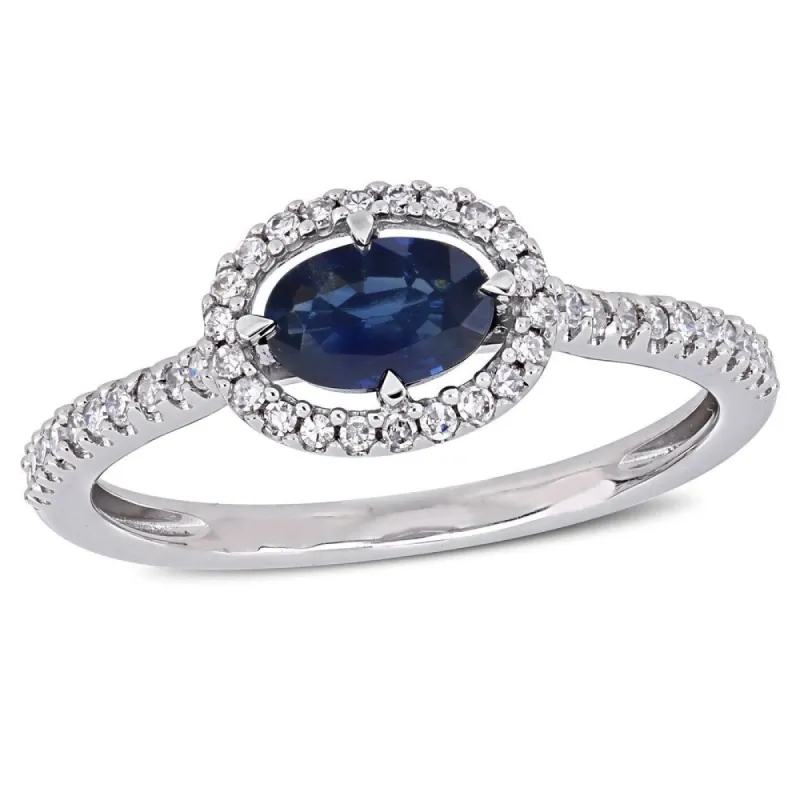Miadora 14k White Gold Sapphire and 1/5ct TDW Diamond Floating Oval Halo Ring sold by Zulily