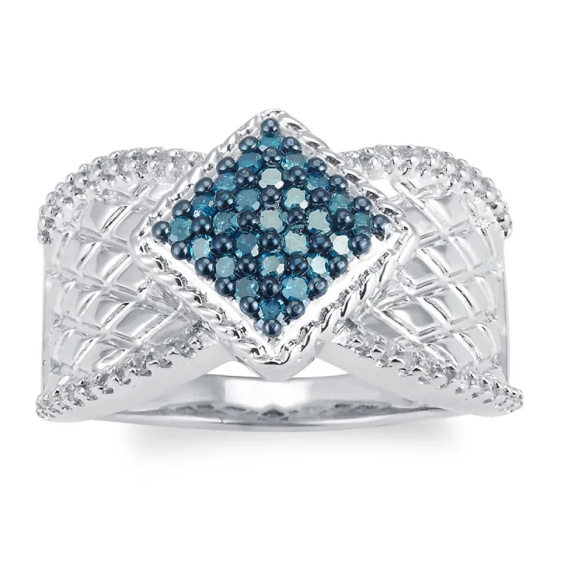 Sterling Silver 1/2 cttw Blue and White Diamond Square Ring sold by Zulily