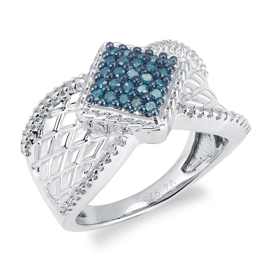 Sterling Silver 1/2 cttw Blue and White Diamond Square Ring sold by Zulily product image thumbnail 2