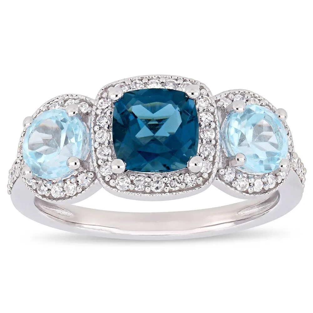 Miadora Sterling Silver London and Sky-Blue Topaz with 1/3ct TDW Diamond 3-Stone Ring sold by Zulily product image thumbnail 2