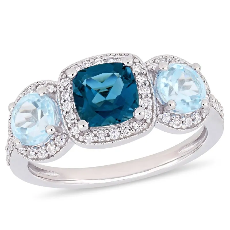 Miadora Sterling Silver London and Sky-Blue Topaz with 1/3ct TDW Diamond 3-Stone Ring sold by Zulily