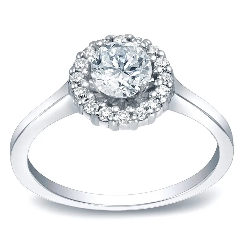 Auriya 14k Gold Round Halo Moissanite Engagement Ring 9/10ctw sold by Zulily