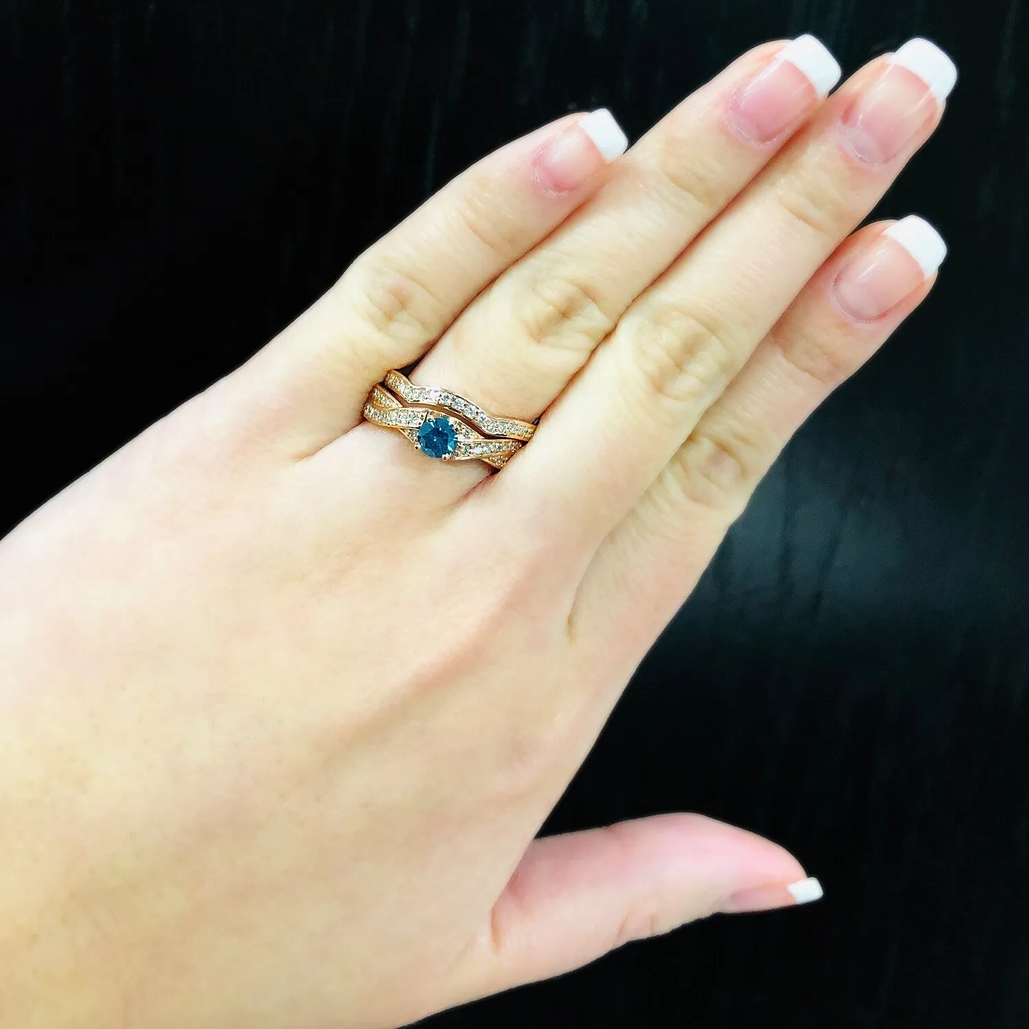 Auriya 14k Rose Gold 3/4ctw Twisted Round Blue Diamond Engagement Ring Set sold by Zulily product image thumbnail 3