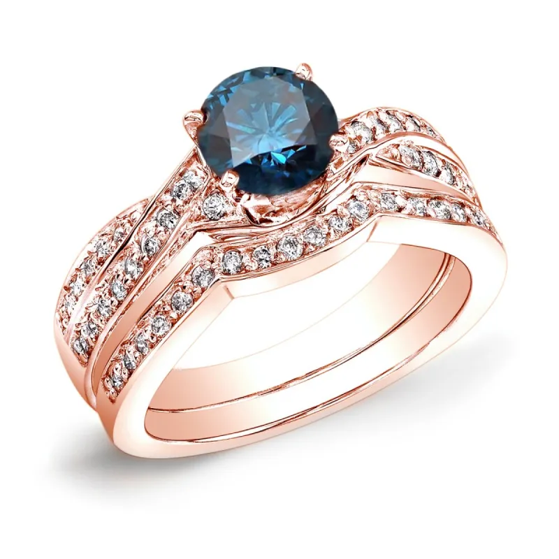Auriya 14k Rose Gold 3/4ctw Twisted Round Blue Diamond Engagement Ring Set sold by Zulily