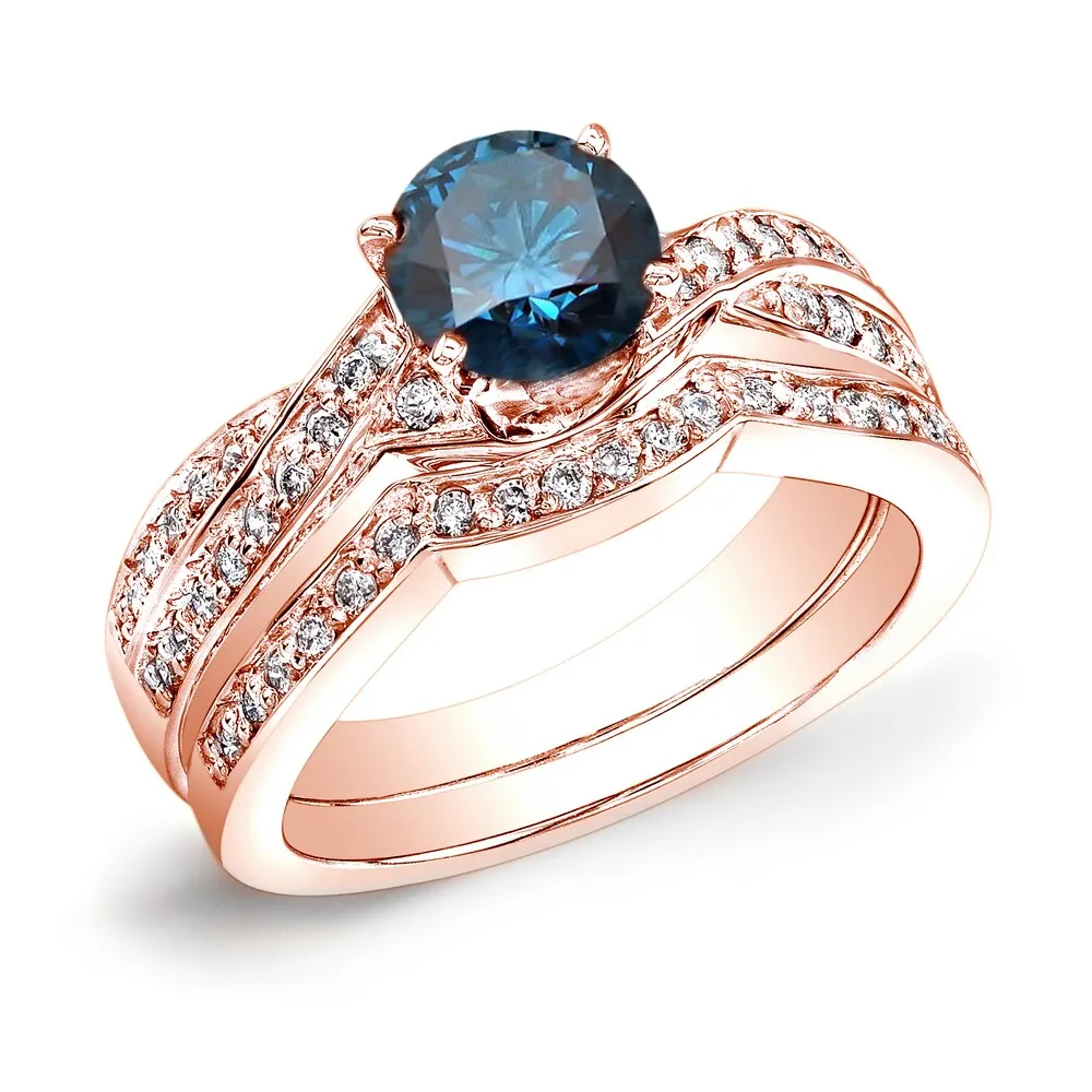 Auriya 14k Rose Gold 3/4ctw Twisted Round Blue Diamond Engagement Ring Set sold by Zulily